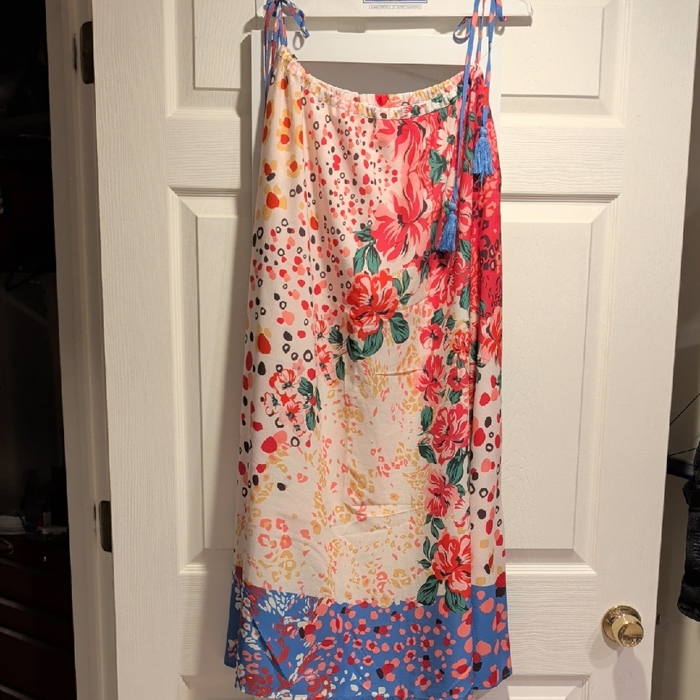 Umgee Multicolor Floral Sleeveless Tank Dress- Pink, Blue, Red, Cream